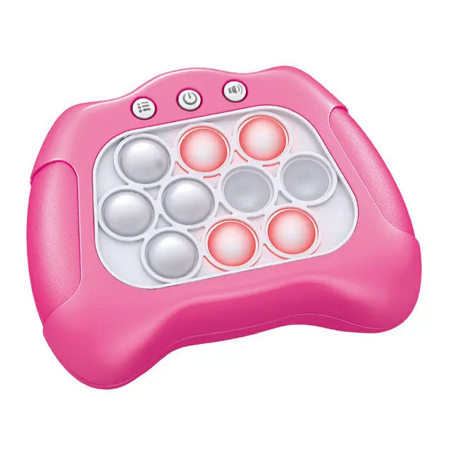 Pink game controller push pop fidget with gray insert and pink silicone bubble buttons