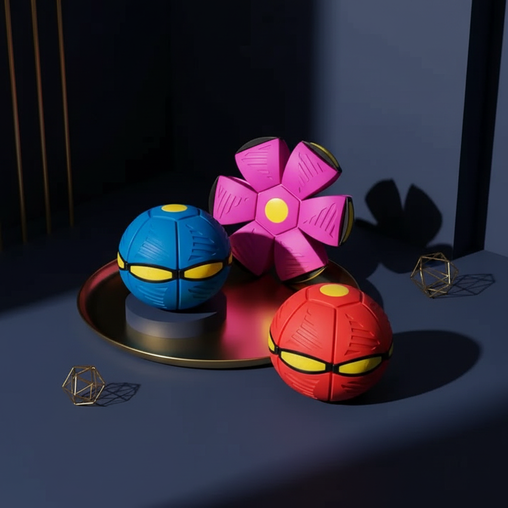 Dog frisbee ball set: pink, blue, and red with yellow center caps