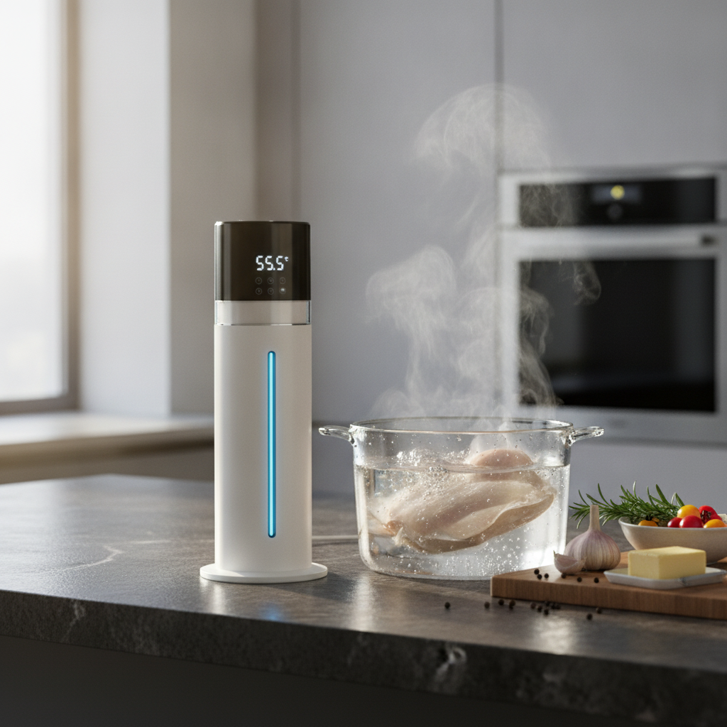 7L ultrasonic floor humidifier on light geometric background