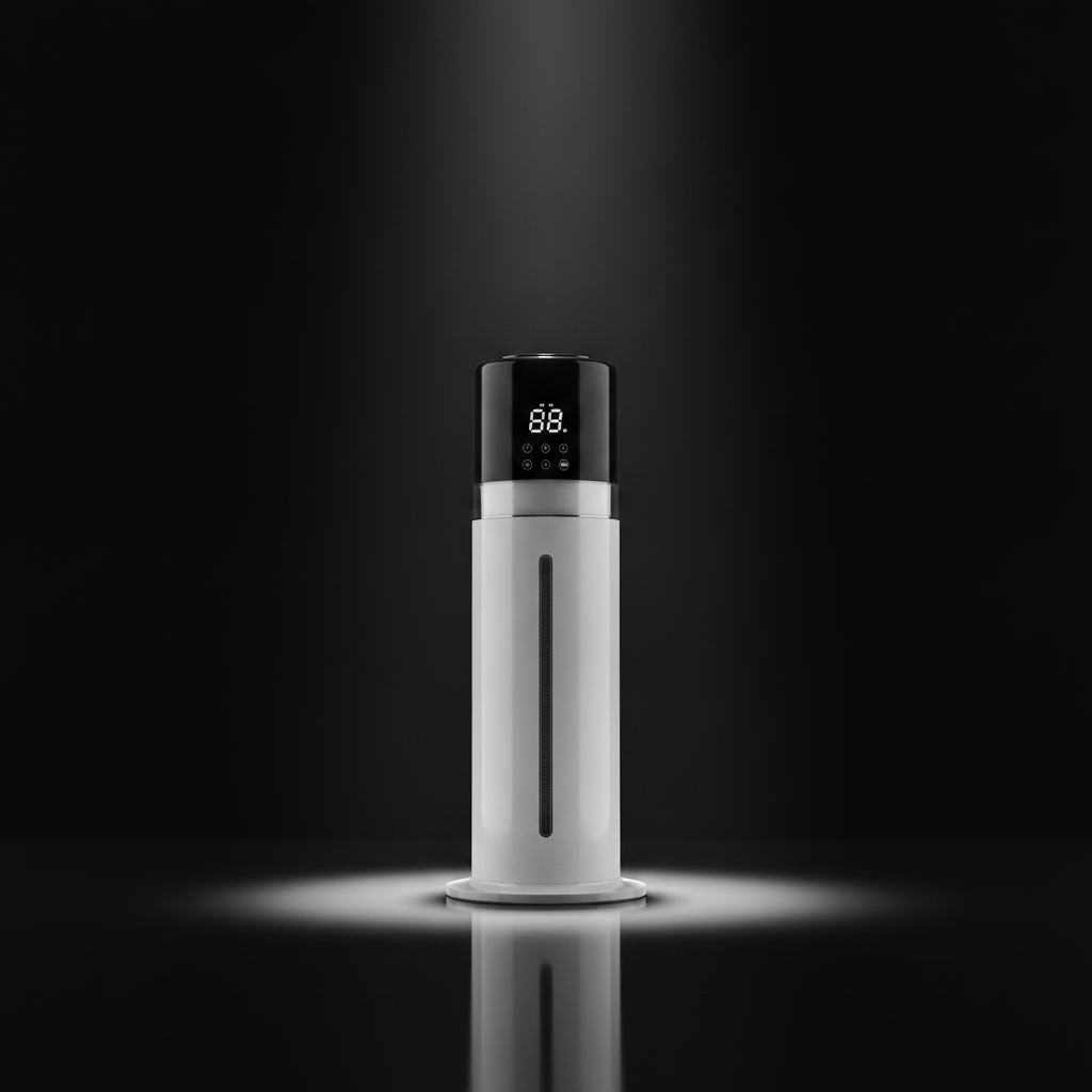 Ultrasonic humidifier in kitchen lifestyle setting next to sous vide cooking