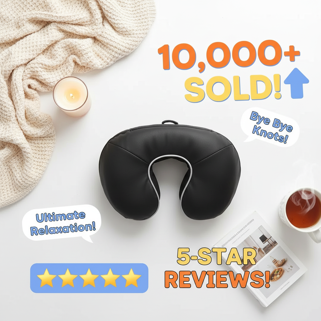 U-shaped neck massager with smooth black cover and central contour opening