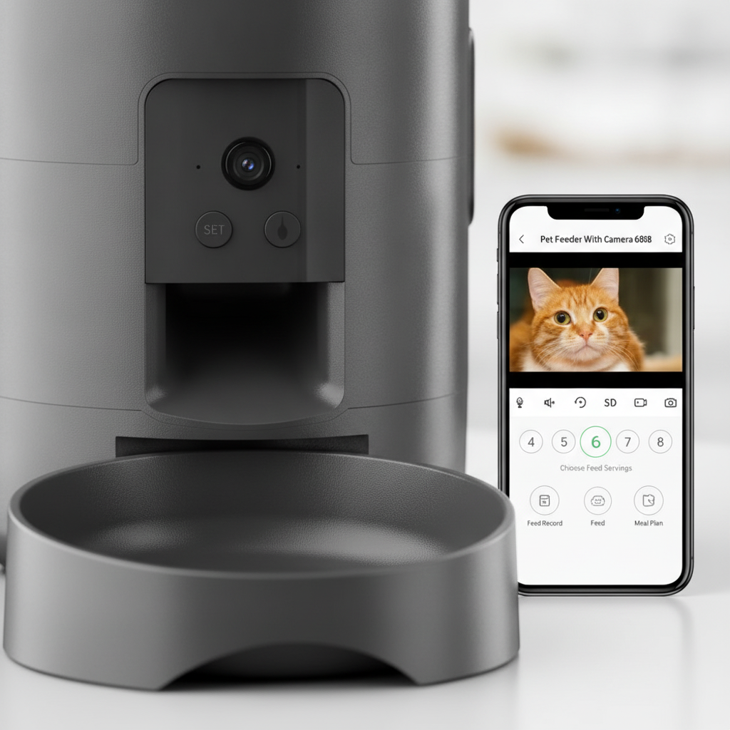 Automatic pet feeder app interface on smartphone