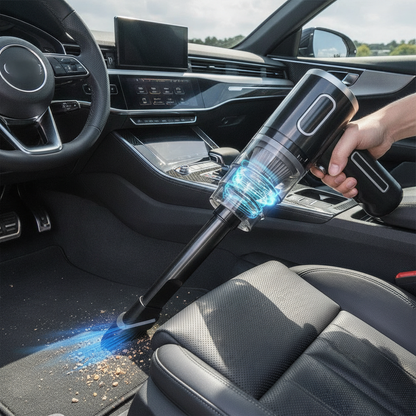 Mini car vacuum cleaner with attachments and USB charging cable