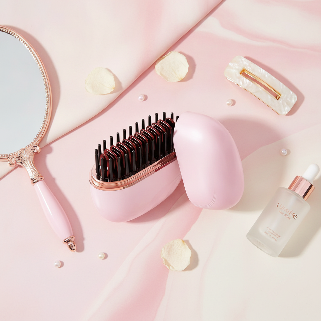 USB-C rechargeable mini hair straightener ceramic plates close-up