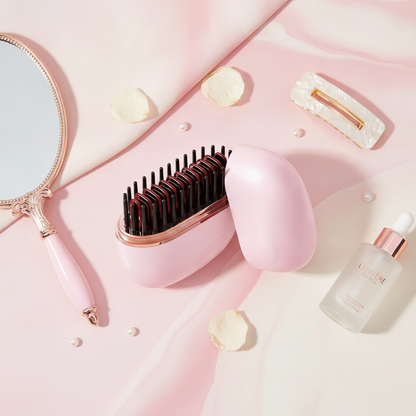 USB-C rechargeable mini hair straightener ceramic plates close-up